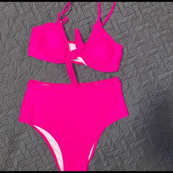 hot pink high waisted bathing suit
